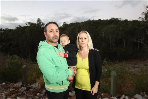 Glen Grono and Erin Edwards with Taj, 2, were shocked by quarry plan. Pic: Richard Gosling